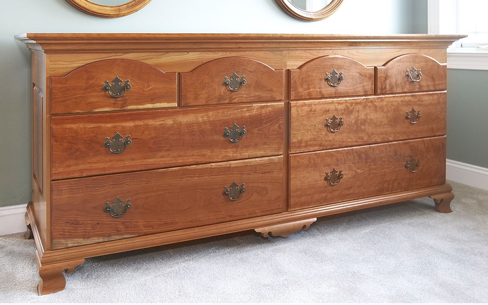 natural cherry long chest of drawers