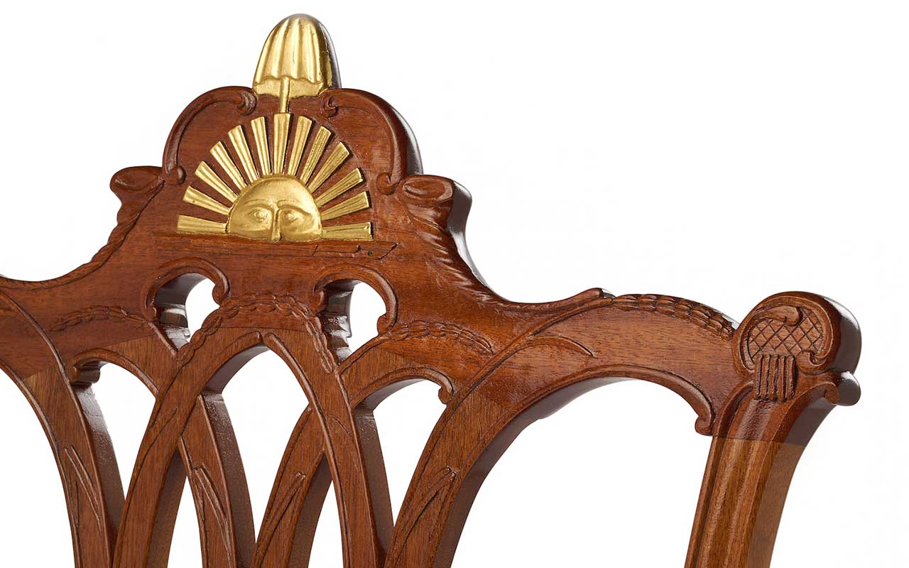 detail of rising sun chair carving