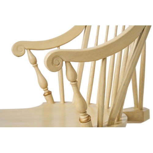 Side detail of bow back Windsor Chair with arms and brace
