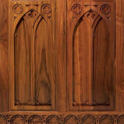 walnut carved panels Gothic style front view
