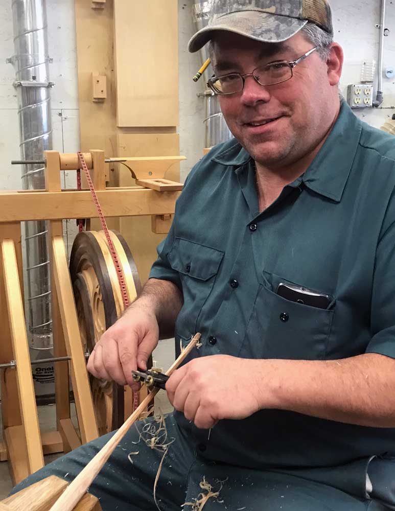 pulling spindles on a shave horse